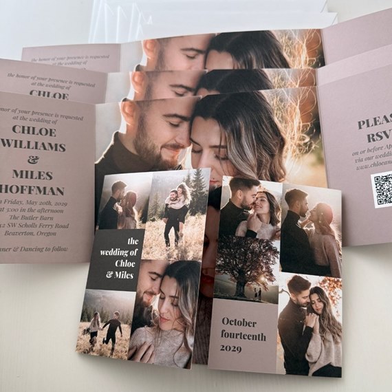 wedding invitation with photo placeholders and text